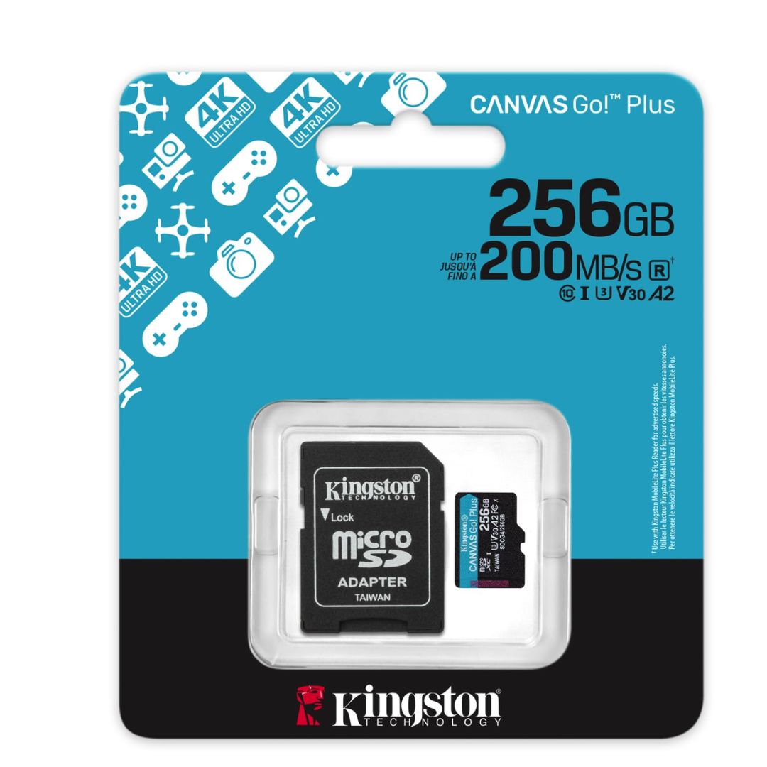 MEMORY CARD MICRO SD/TRANSFLASH 256GB KINGSTON CANVAS GO PLUS CLASSE 10 U3 V30 SDCG4/256GB